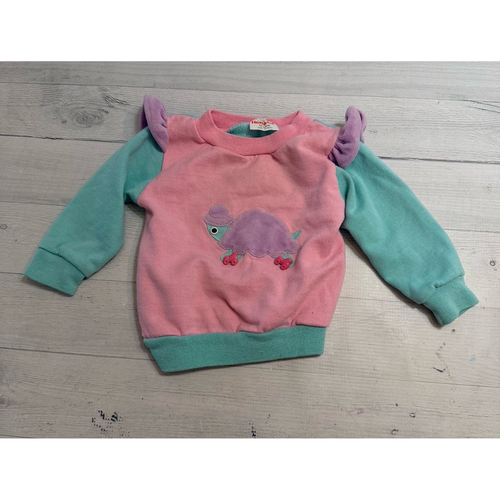Healthtex vintage baby girls skating purple turtle sweater 12 months